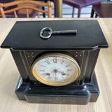 Napoleon III style fireplace clock in black marble and bronze