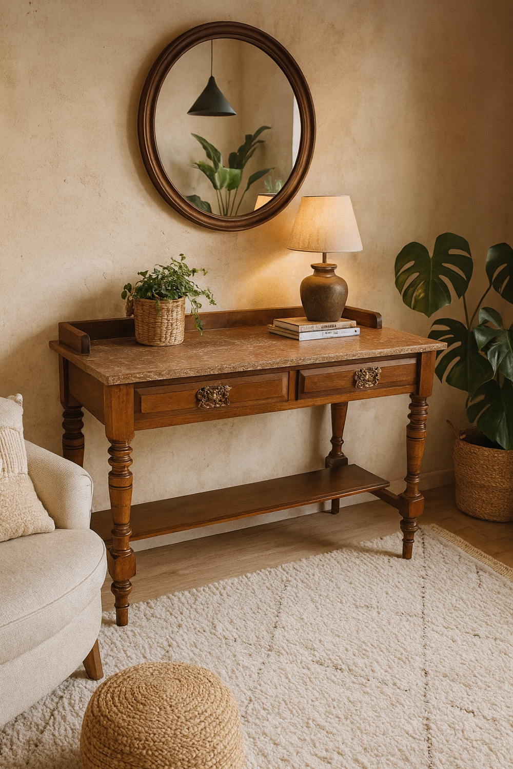 Wood and marble washstand, 19th century.
