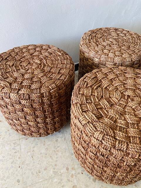Three vintage rope stools