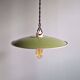 Trio of large industrial suspensions in green enamelled sheet metal.