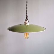 Trio of large industrial suspensions in green enamelled sheet metal.