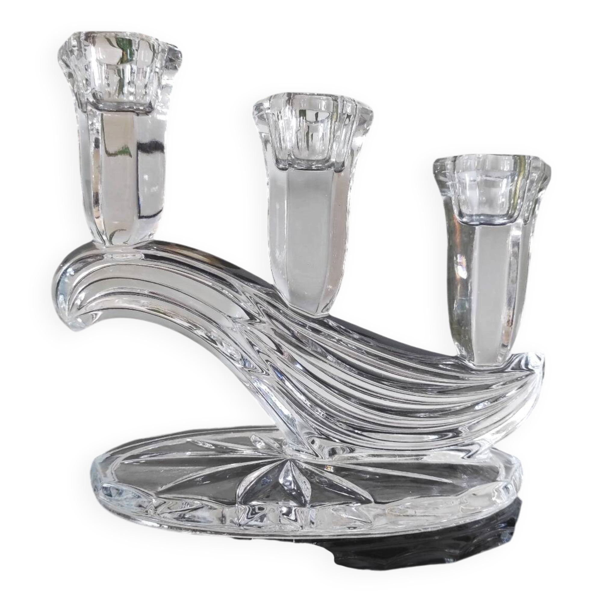 Chandelier with 3 lights in cut crystal, Art Deco style.