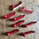 Set of 8 vintage slip knife holders in the shape of red ducks and