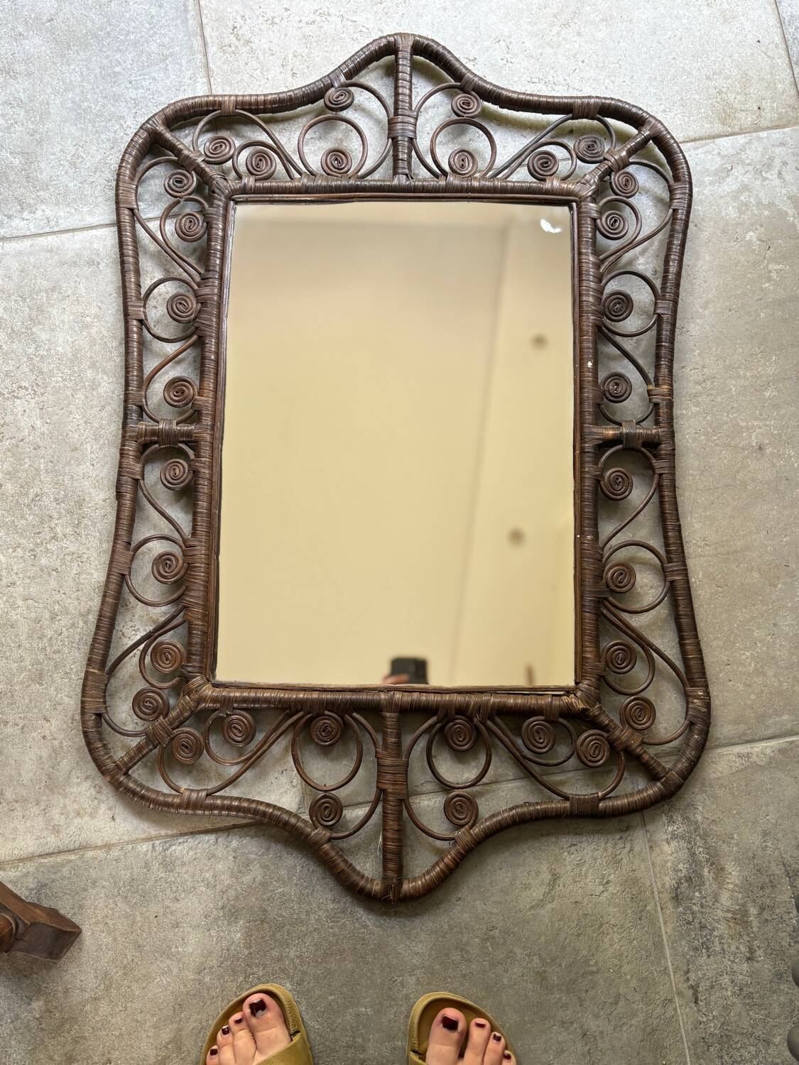 Rattan peacock mirror, 1970s