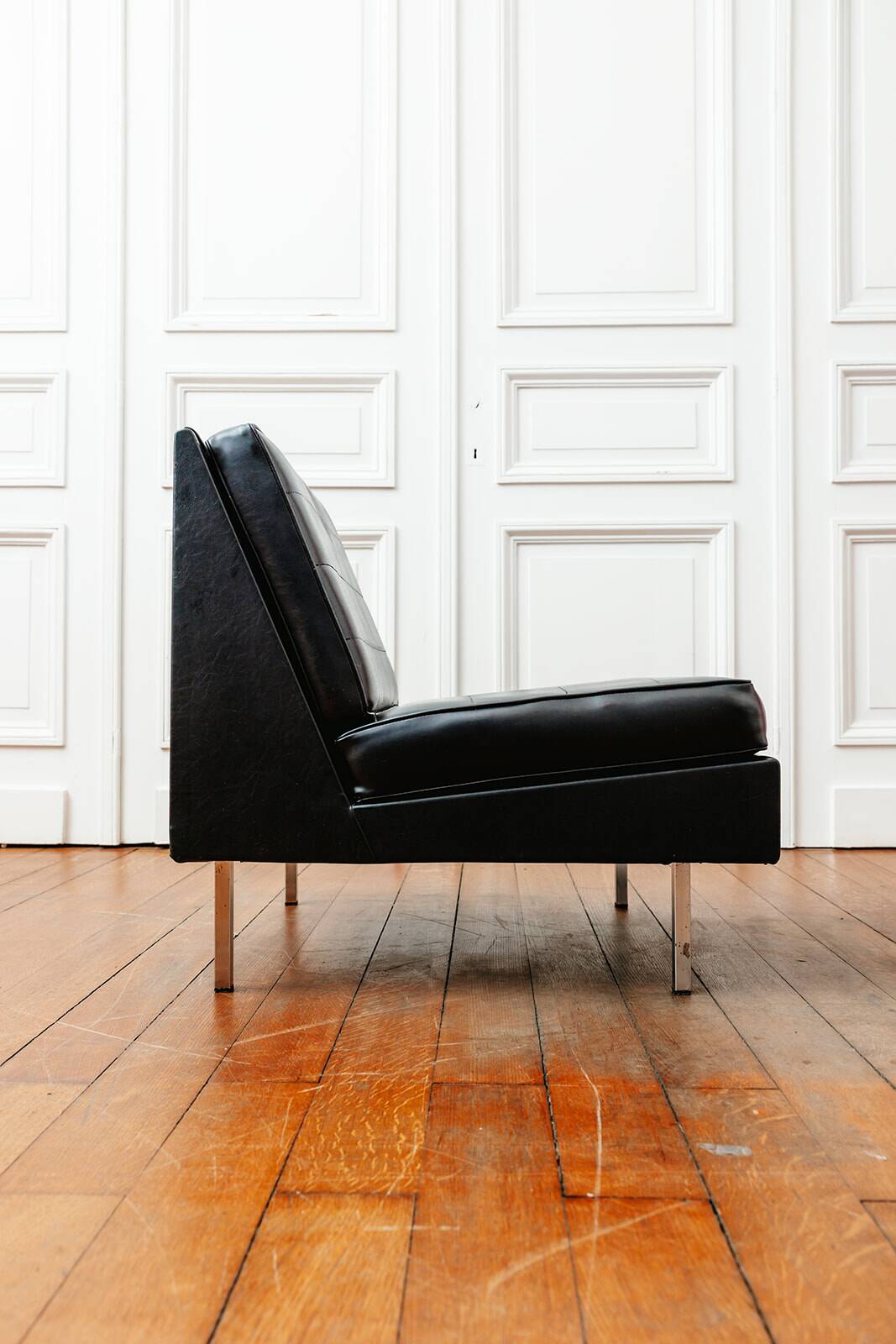 Black faux leather armchair, 1960