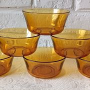 6 amber glass dessert bowls Vereco vintage France