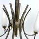 Mid-Century 8 lights brass and opaline glass chandelier. Italy 1950s