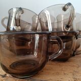 Arcoroc - 11 tasses à café vintage verre fumé