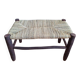 Moroccan bench in dark wood with woven palm leaf seat