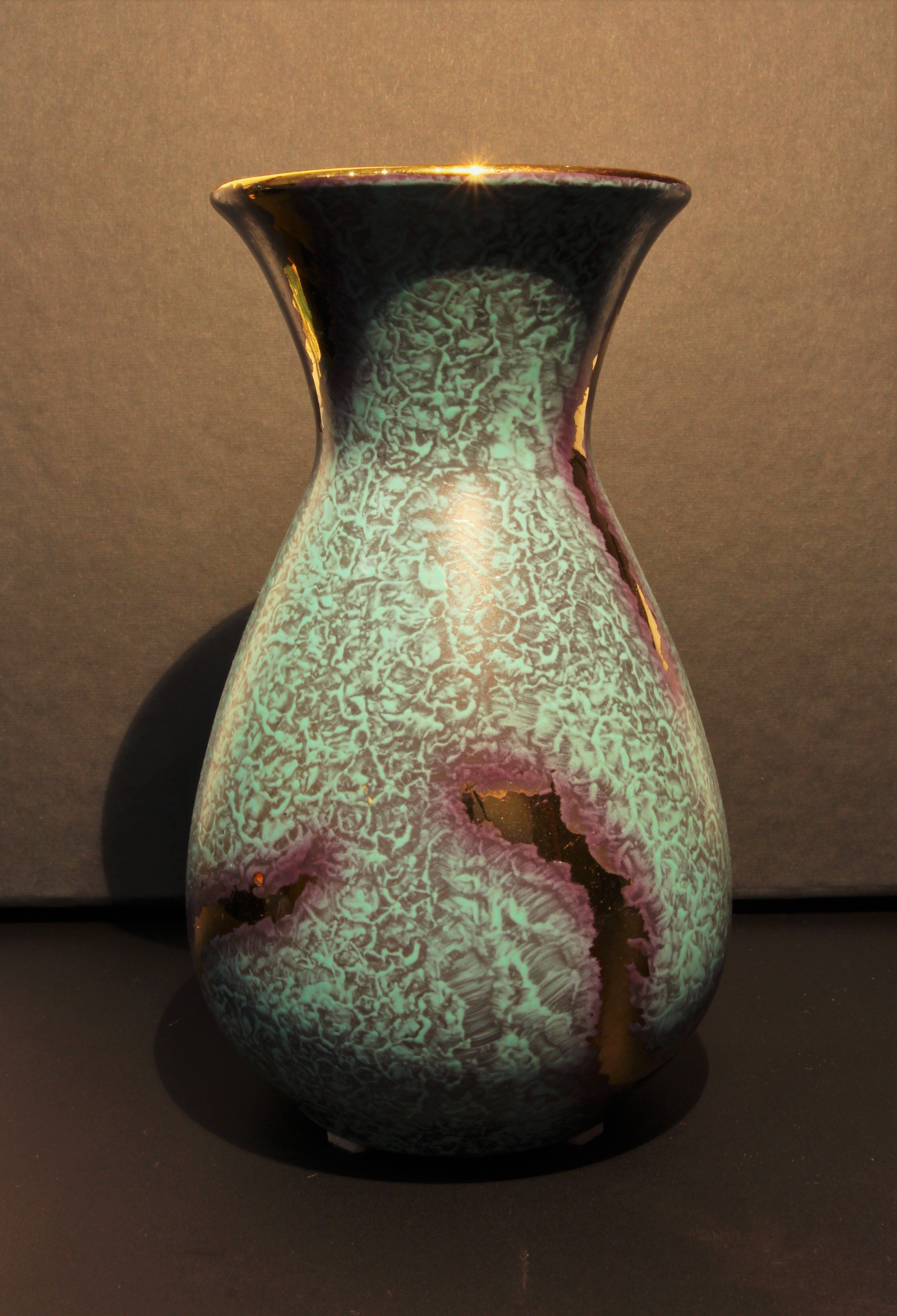 Jasba vase with blue and gold patina (c. 1950-1960)