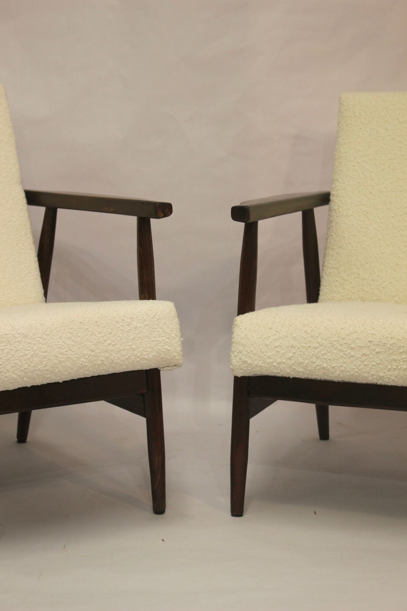 Pair of armchairs Henryk Lis 300-190 years 1970 fabric white buckle.