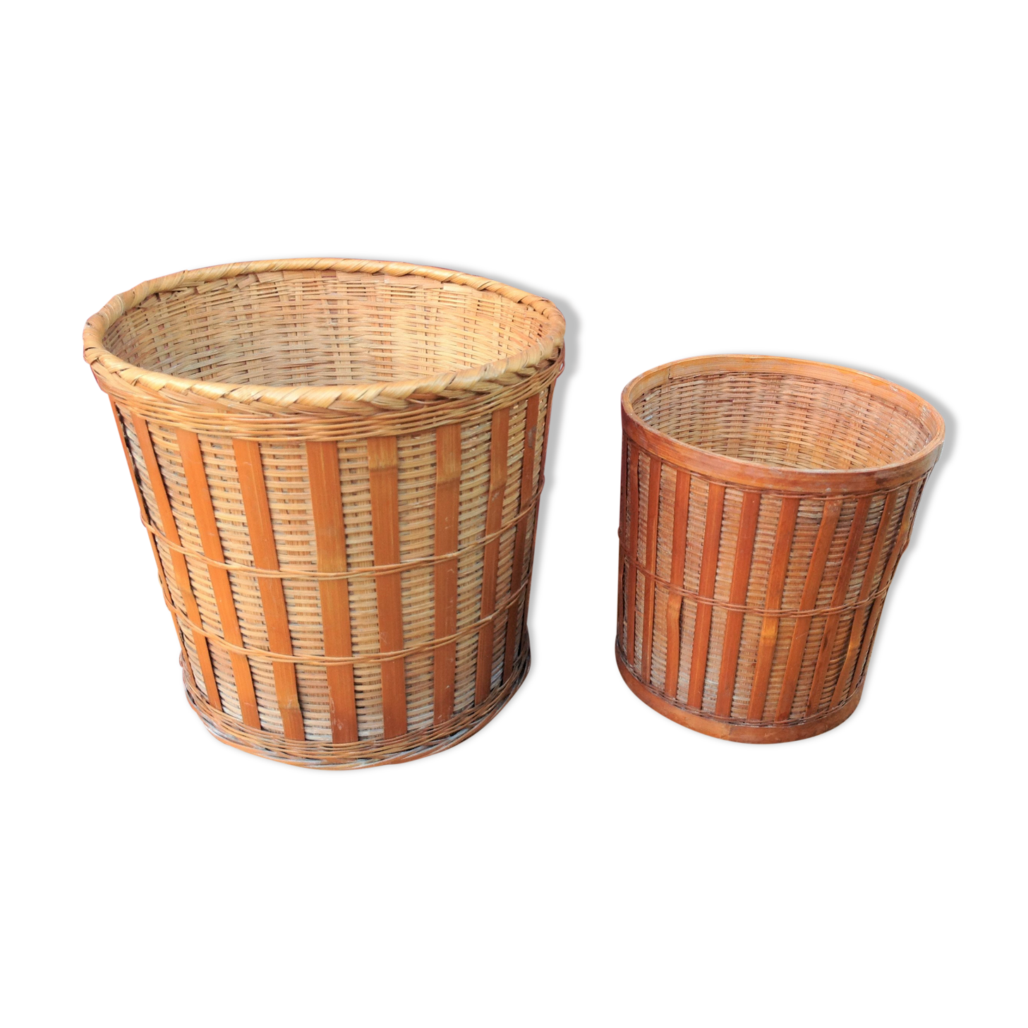 Pair of braided bamboo pot cover / vintage 60s-70s