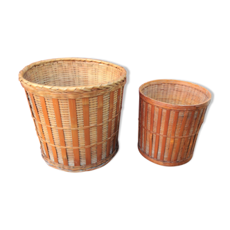Pair of braided bamboo pot cover / vintage 60s-70s