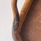 Vintage wooden and rattan tray with bamboo handle, bohemian style, wabi sabi, year