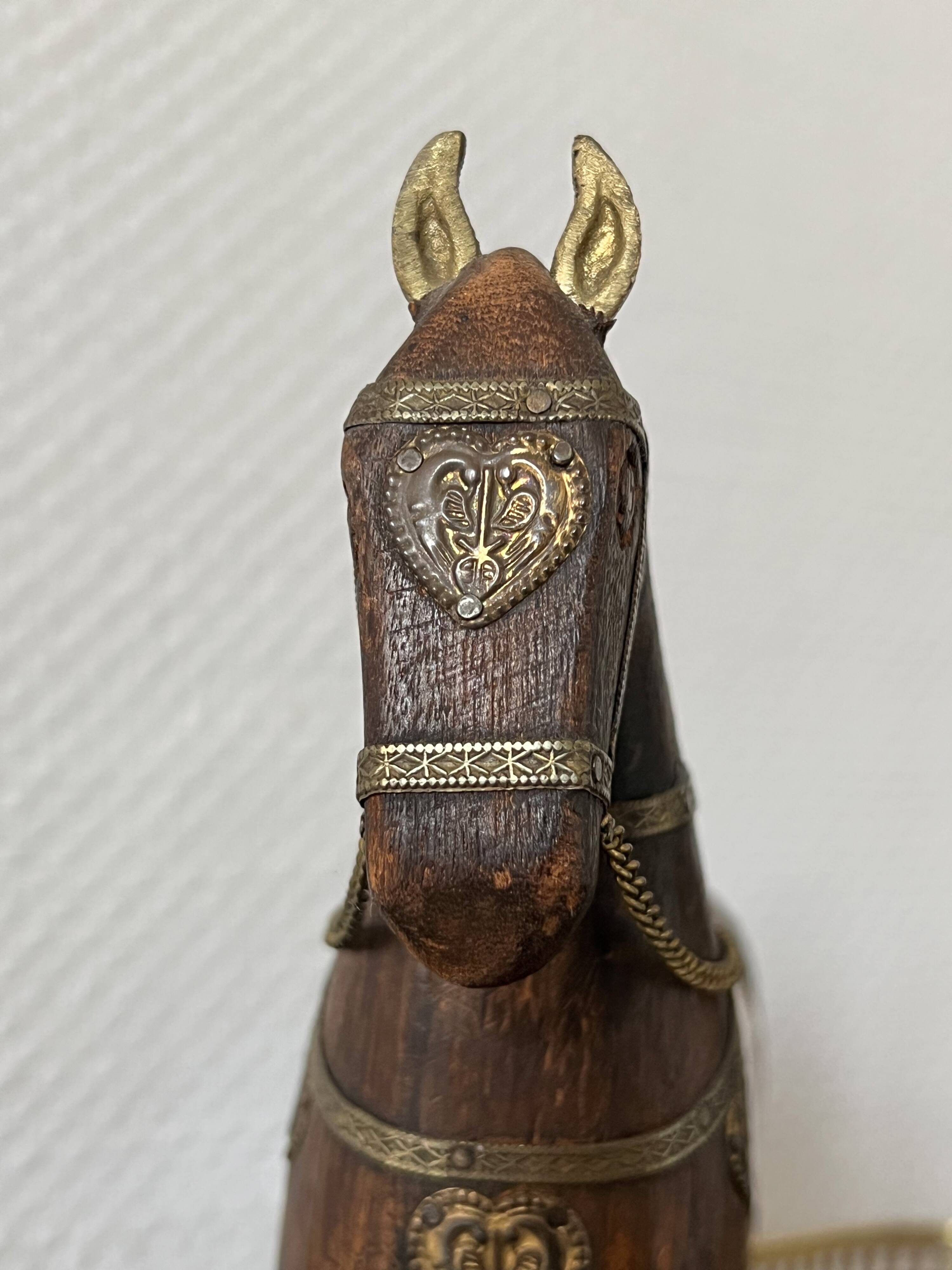 Oriental wooden horses ornaments brass and mother-of-pearl antiques