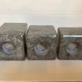 Trio of square candlesticks in veined marble