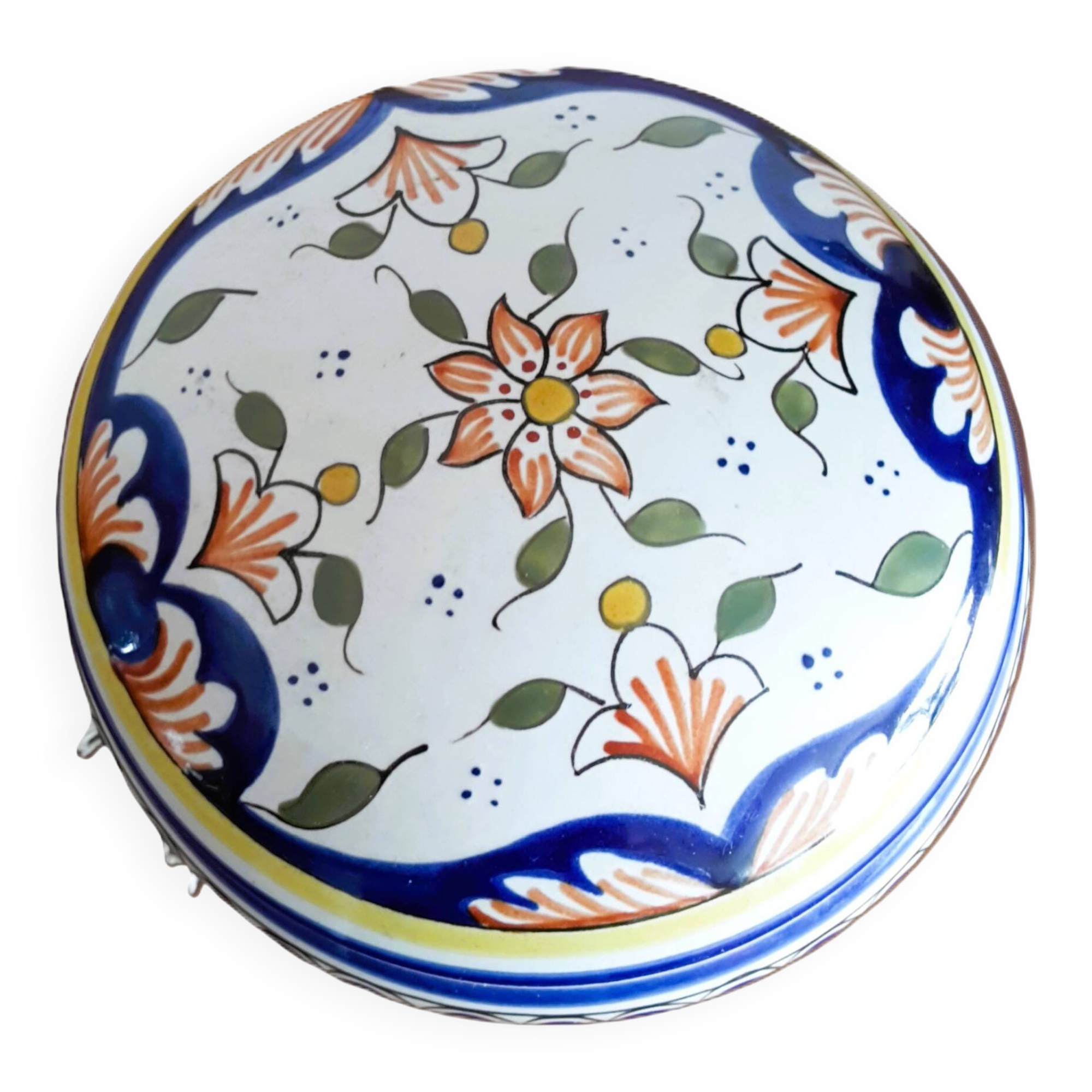 Hand-decorated earthenware candy dish "Old Rouen"