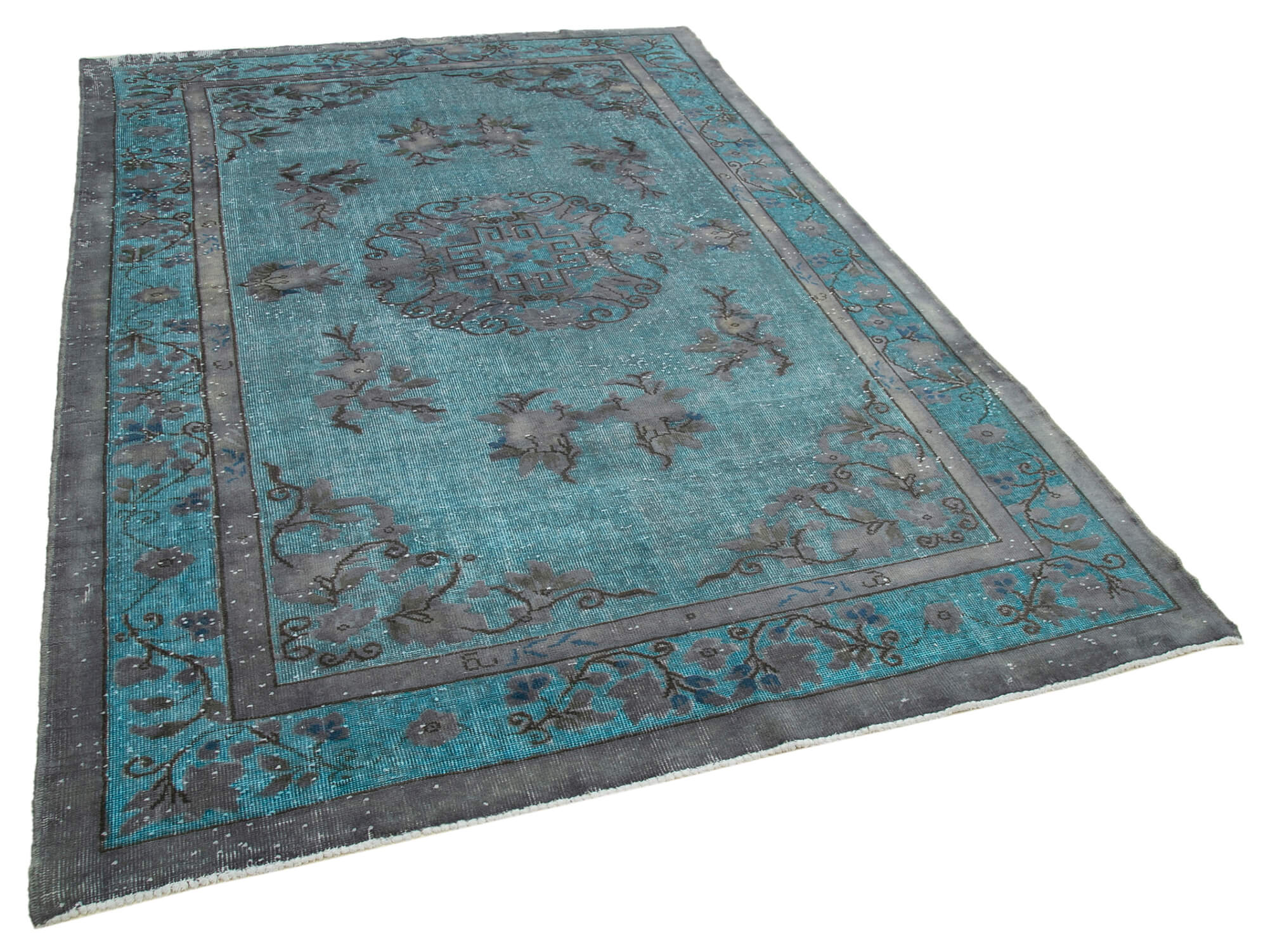 Hand-knotted contemporary oriental 1980s 200 cm x 291 cm blue carpet