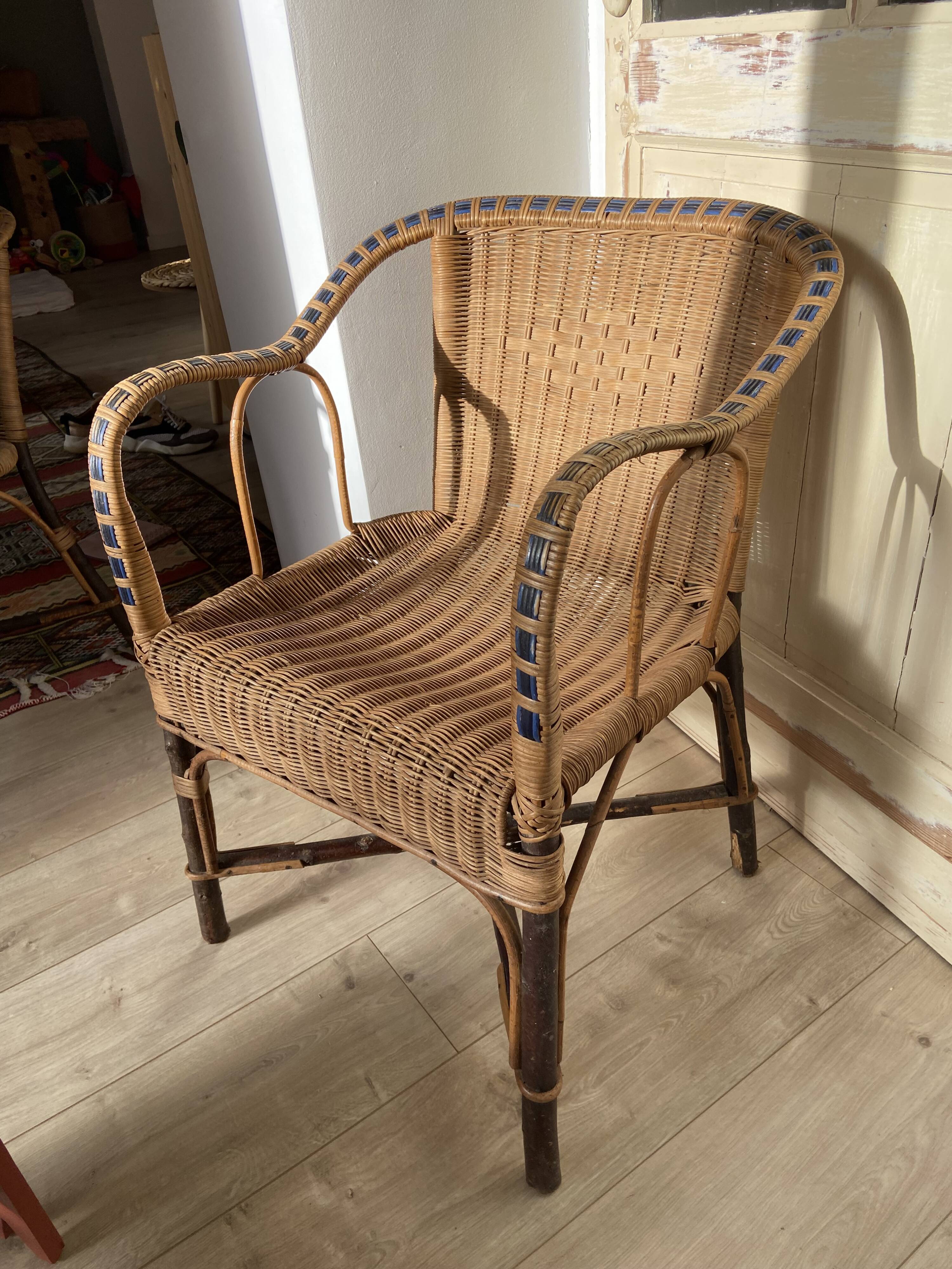 Lot de 2 fauteuils vintage en rotin et osier