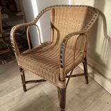 Set of 2 vintage rattan and wicker armchairs