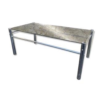 VINTAGE 1970 RECTANGULAR COFFEE TABLE WITH FLAT CHROME TUBULAR LEGS