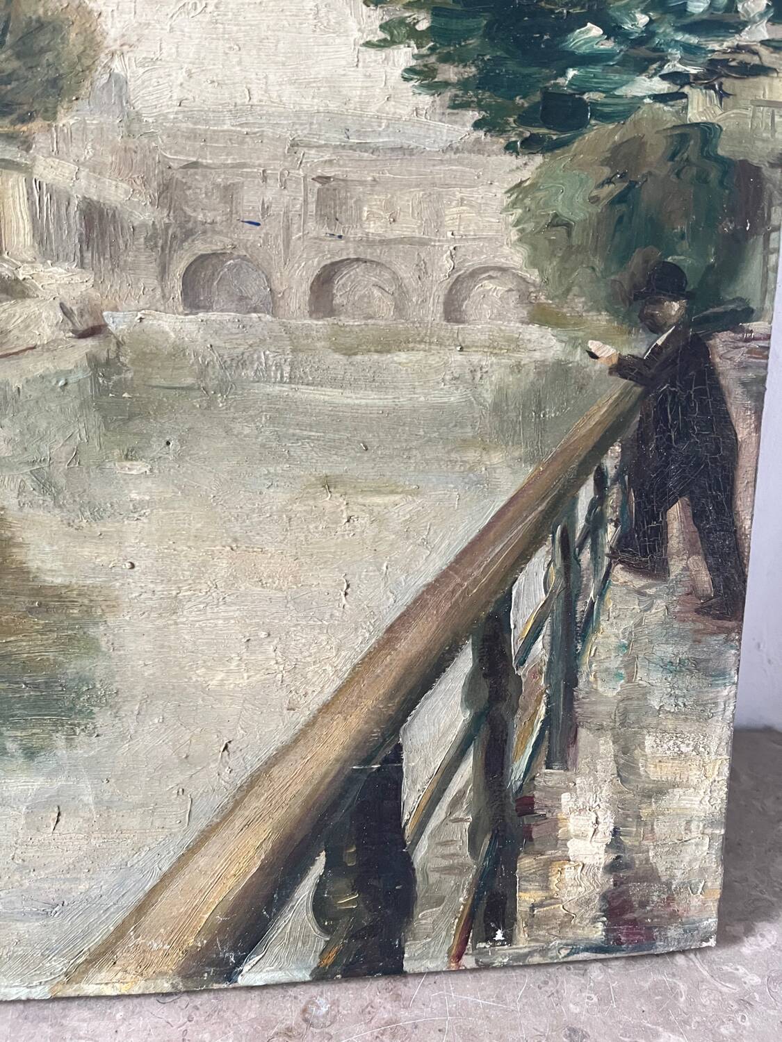 Stroll along a riverbank, oil on canvas