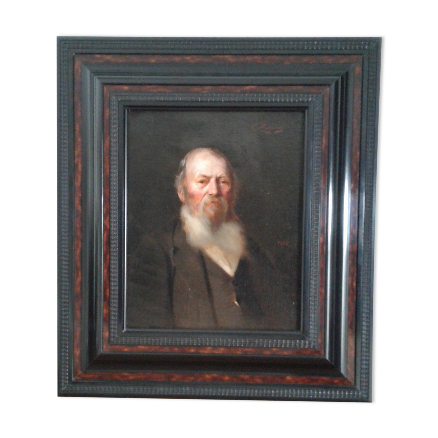 Tableau Ancien huile sur toile, vieil homme XIXeme
