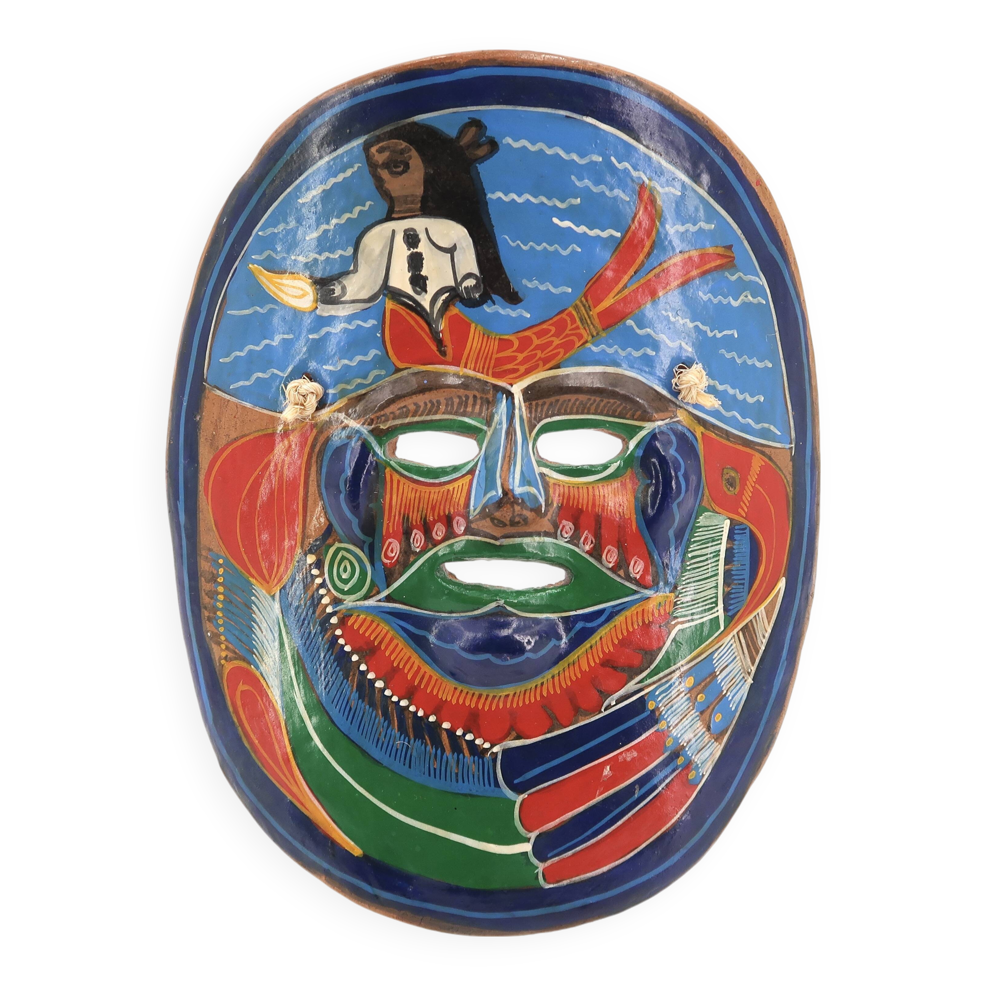 Colorful terracotta mask from Mexico, 1970s