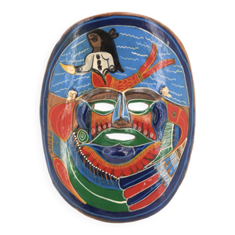 Colorful terracotta mask from Mexico, 1970s