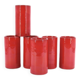 Six cylindrical red ceramic glasses, 1970s