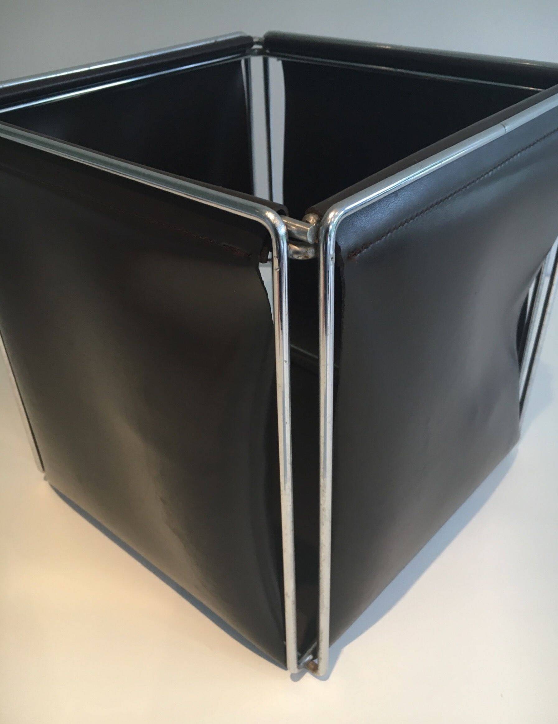 Chrome and faux leather wastepaper basket