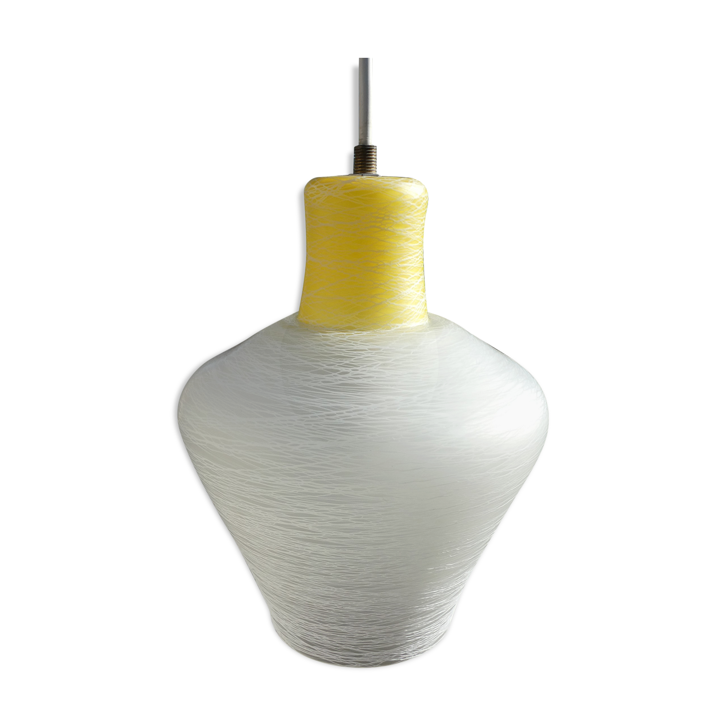 white and yellow vintage textured glass pendant lamp 50s