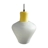 suspension en verre texturé blanche et jaune vintage années 50