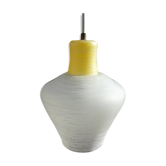 suspension en verre texturé blanche et jaune vintage années 50