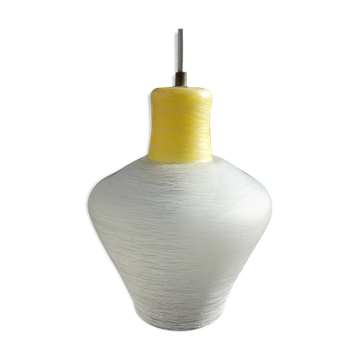 white and yellow vintage textured glass pendant lamp 50s