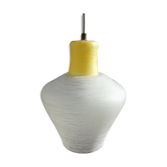 white and yellow vintage textured glass pendant lamp 50s
