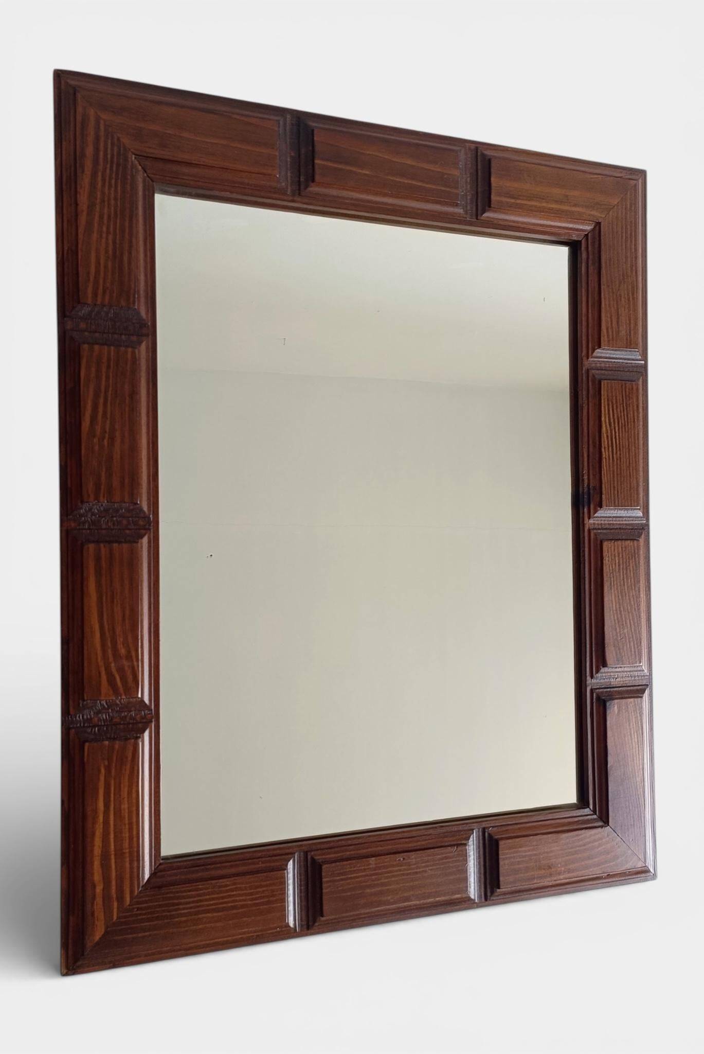 Mid-Century Spanish Oak Wall Mirror– Castilian Style, 1950s