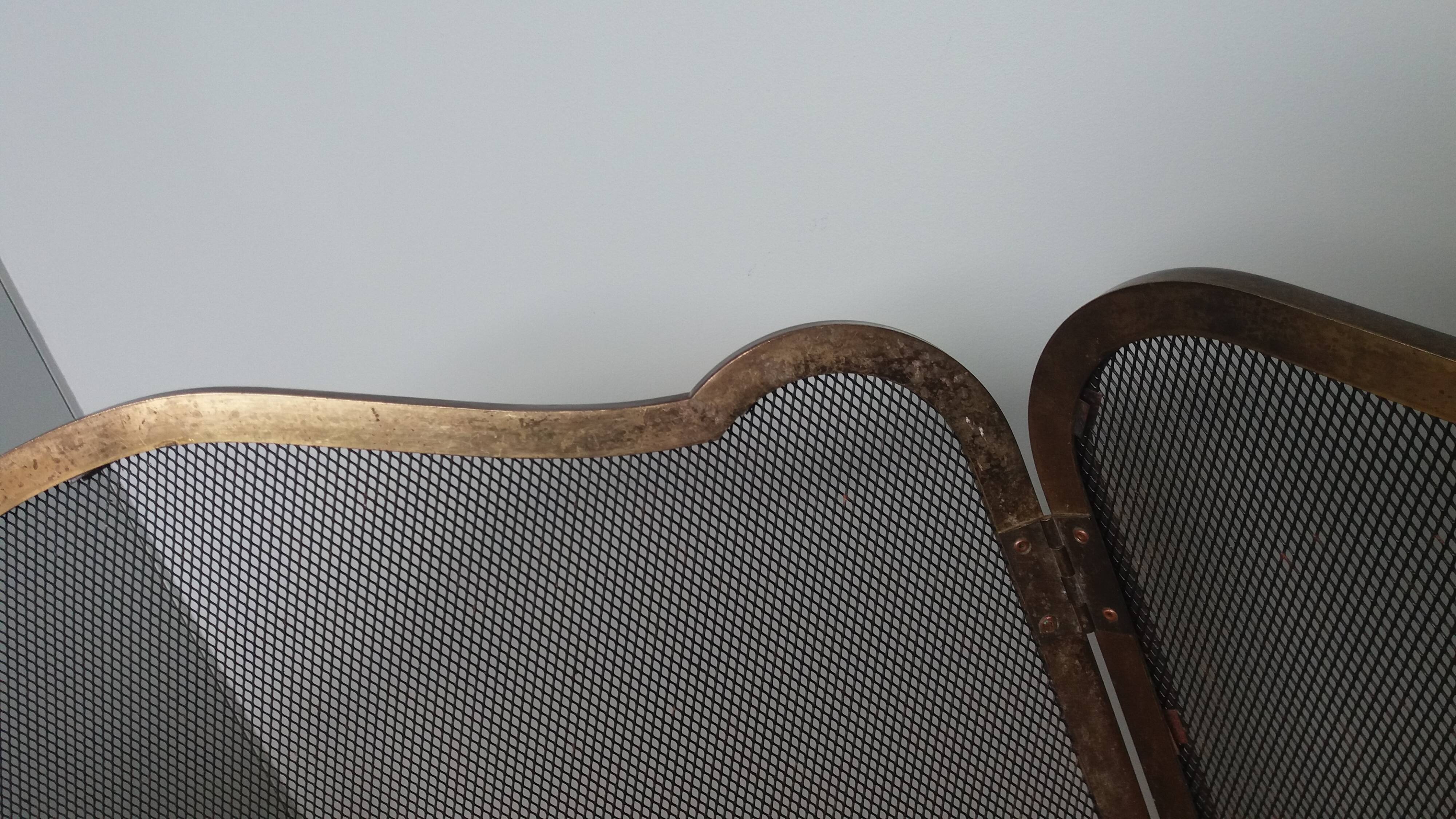 Fire screen, three-panel fireplace screen.