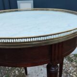Table bouillotte ancienne avec plateau marbre style louis xvi