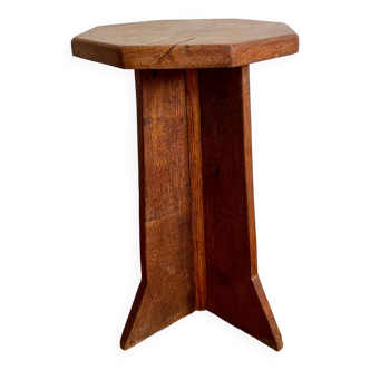 Brutalist style octagonal oak stool