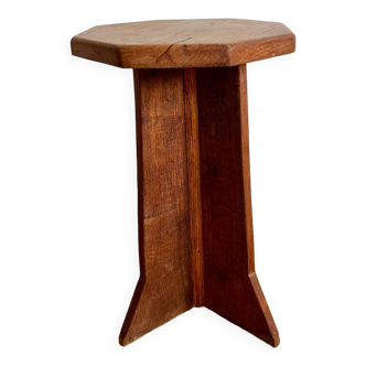 Tabouret style brutaliste octogonal en chêne