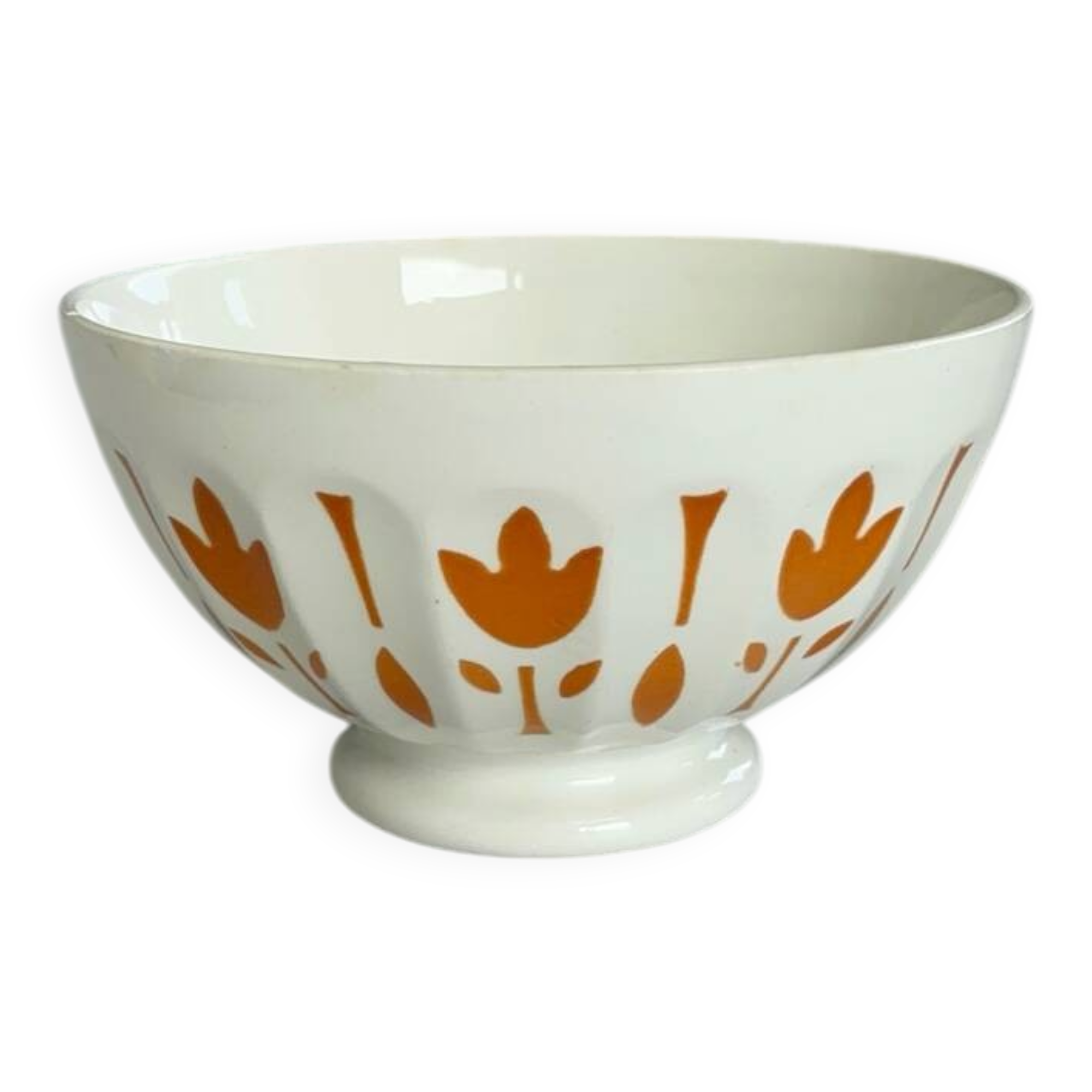 Antique bowl Sarreguemines France | Vintage yellow flower earthenware bowl | Va