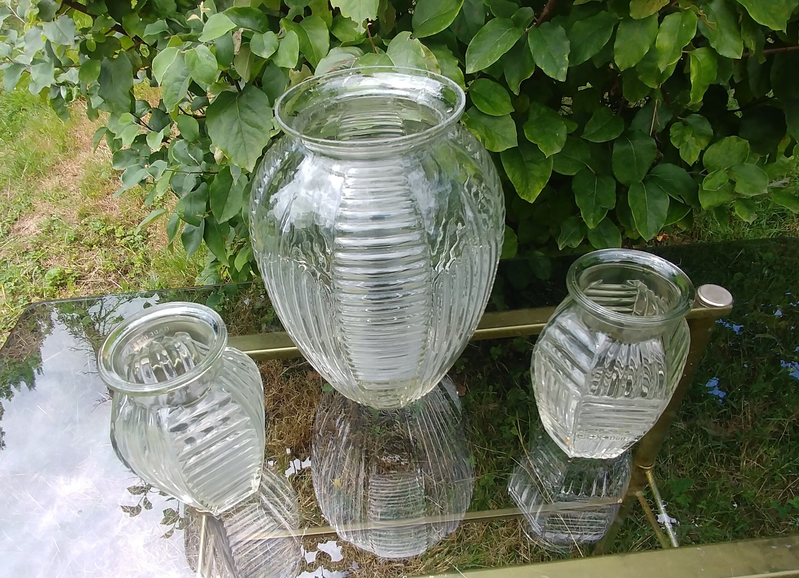Set of three vases in molded glass old years 50/60 made in france