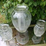 Set of three vases in molded glass old years 50/60 made in france