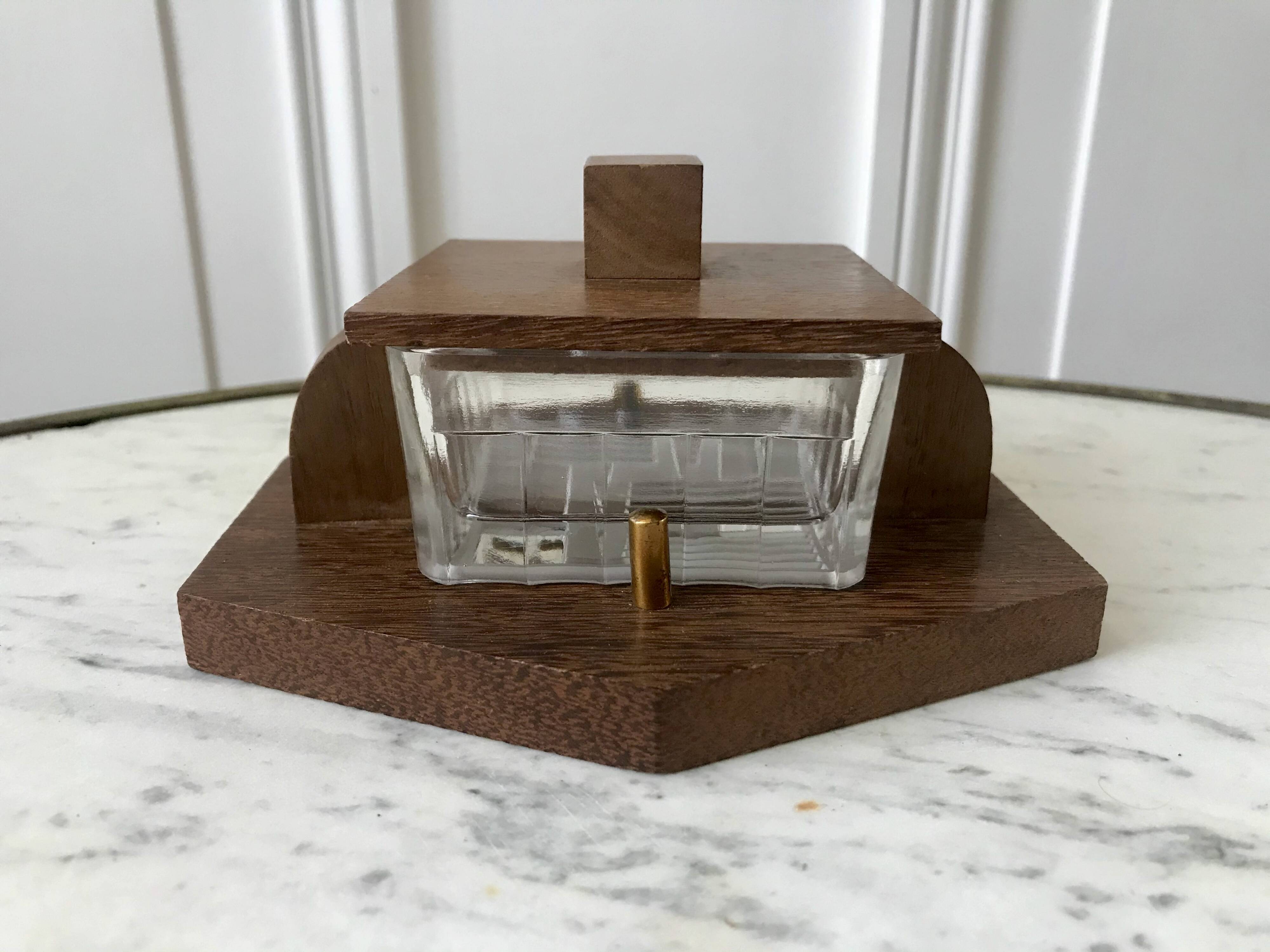 small art deco box in wood and molded glass from the 1930s