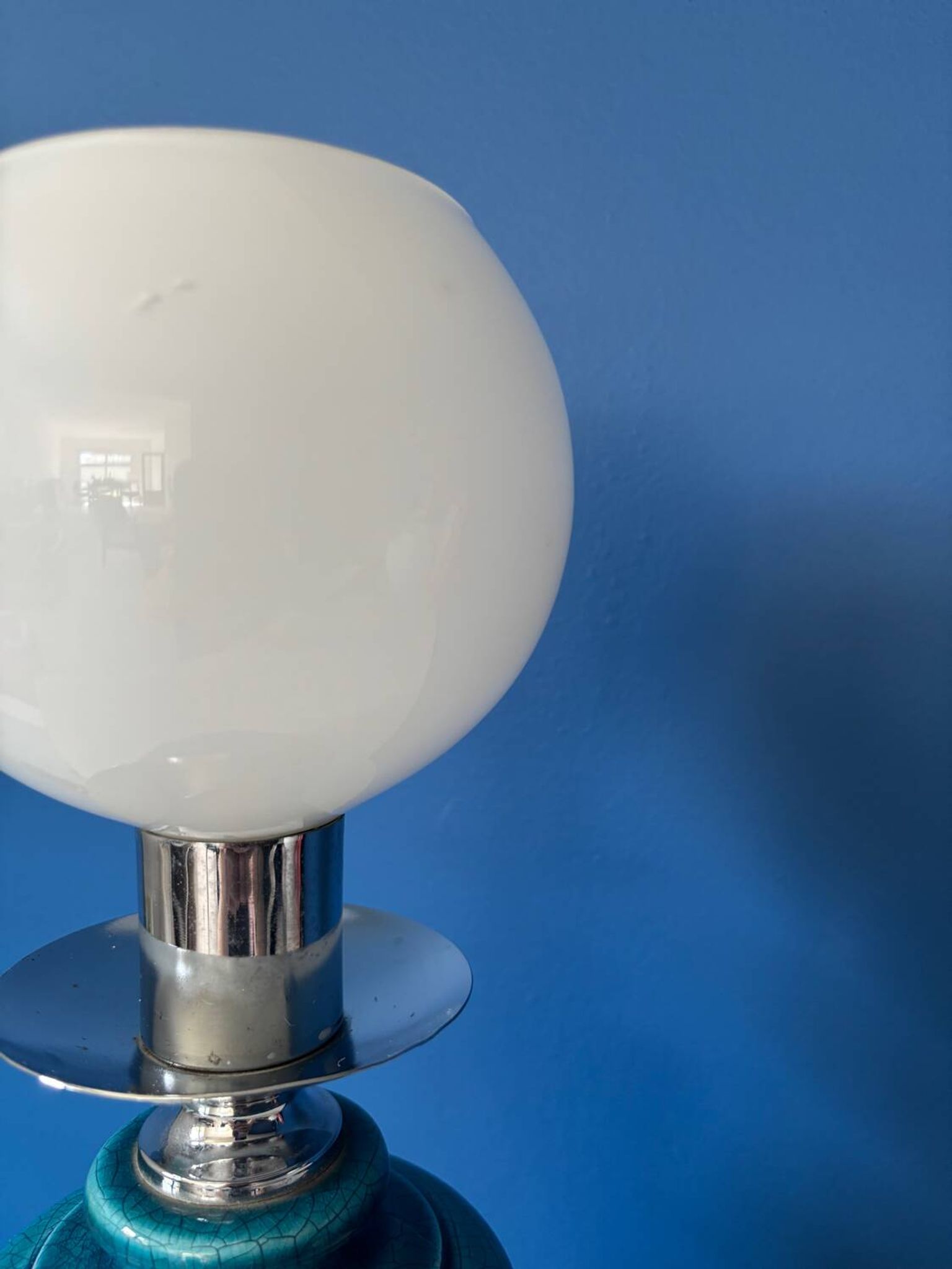 Lampe vintage en céramique craquelée émaillée bleu turquoise – base ch