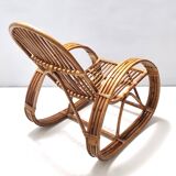Postmodern Bamboo Rocking Chair with Red, Black and White Fabric Upholstery
