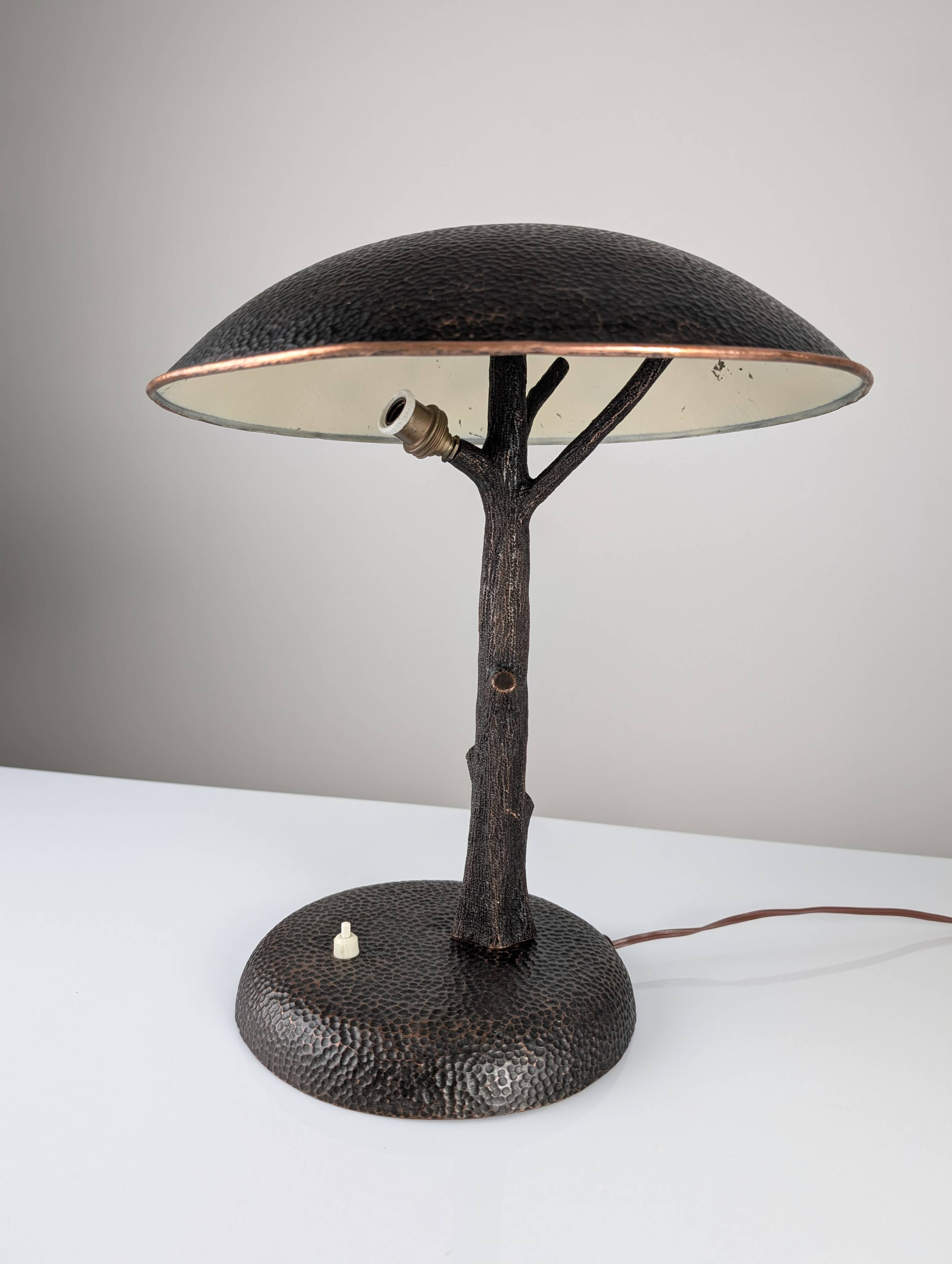Hammered Copper Sculptural Lamp in the Shape of a Tree, Mid-Century Modern