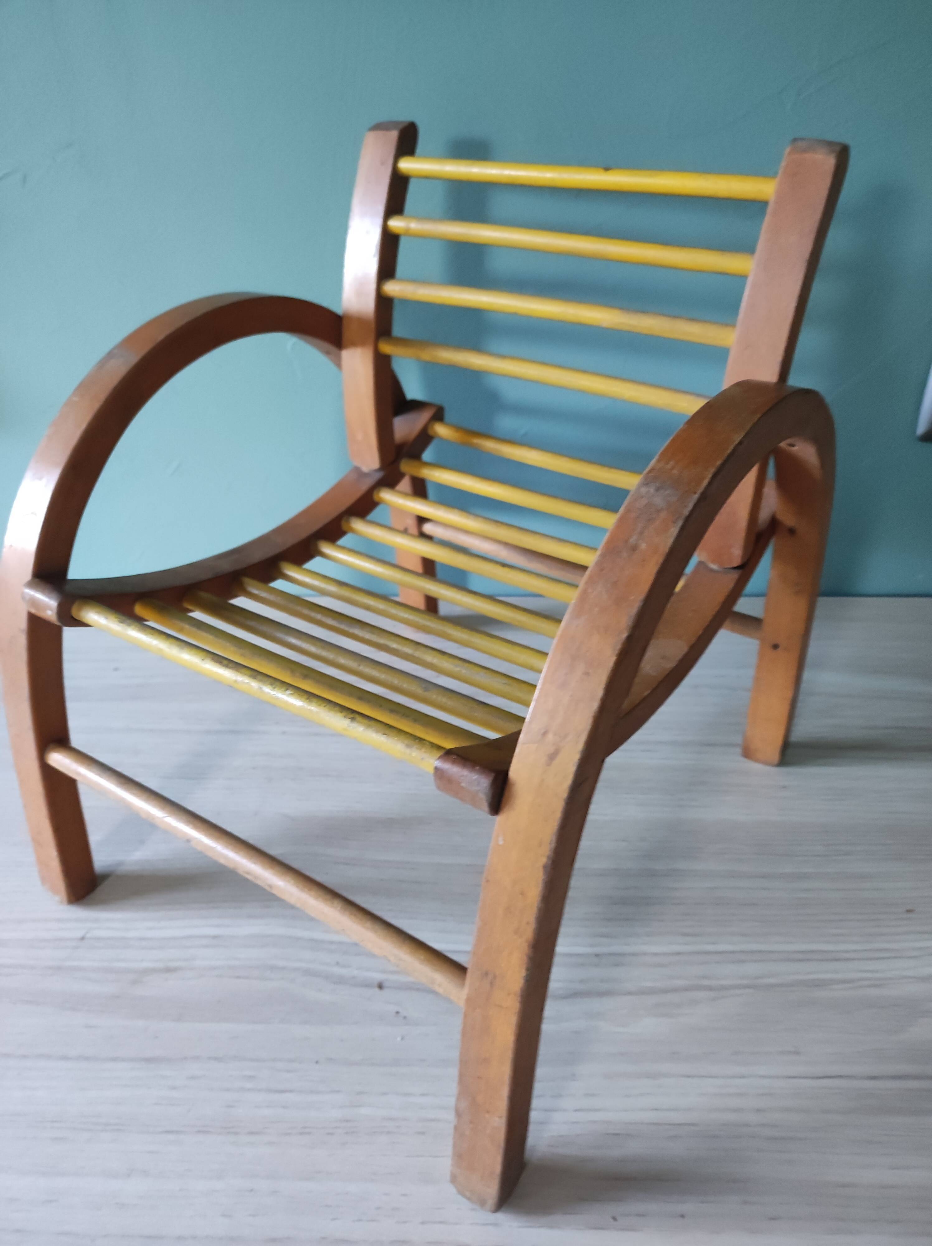 Armchair wood curved child Baumann vintage 50 60 style art décor