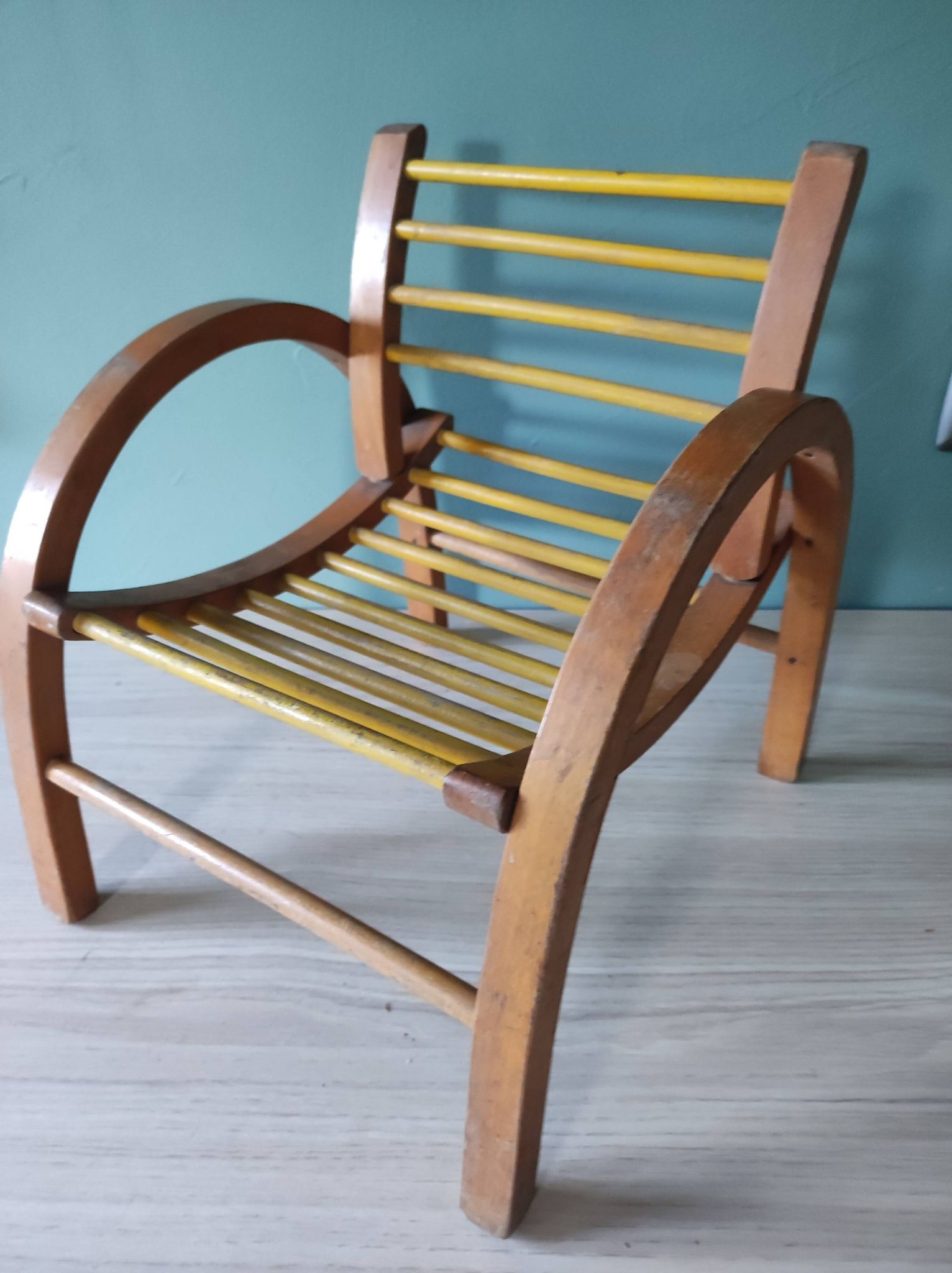 Armchair wood curved child Baumann vintage 50 60 style art décor